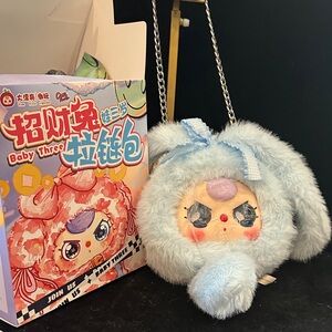 Baby three Plush Bunny Crossbody Bag for Kids - Light Blue